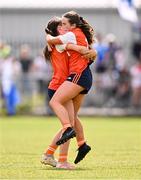 13 July 2024; Armagh players celebrate at the final whistle of the LGFA All-Ireland U16 B Championship final match between Armagh and Waterford at Kinnegad GAA in Westmeath. Photo by Ben McShane/Sportsfile