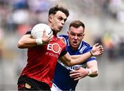 13 July 2024; Shealan Johnston of Down in action against Eoin Lowry of Laois during the Tailteann Cup Final match between Down and Laois at Croke Park in Dublin. Photo by Piaras Ó Mídheach/Sportsfile