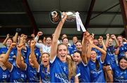 13 July 2024; Cavan captain Emilia Mussi lifts the cup after the LGFA All-Ireland U16 A Championship final match between Cavan and Mayo at Duggan Park in Ballinasloe, Galway. Photo by Michael P Ryan/Sportsfile