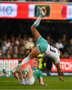 13 July 2024; Sacha Feinberg-Mngomezulu of South Africa is tackled by Jamie Osborne of Ireland during the second test between South Africa and Ireland at Kings Park in Durban, South Africa. Photo by Brendan Moran/Sportsfile
