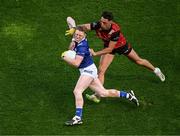 13 July 2024; Shaun Fitzpatrick of Laois in action against Ryan Johnston of Down during the Tailteann Cup Final match between Down and Laois at Croke Park in Dublin. Photo by Daire Brennan/Sportsfile