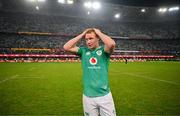 13 July 2024; Ciarán Frawley of Ireland celebrates after kicking his side's winning drop goal in the last seconds of the second test between South Africa and Ireland at Kings Park in Durban, South Africa. Photo by Brendan Moran/Sportsfile