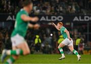 13 July 2024; Ciarán Frawley of Ireland celebrates his winning drop goal in the last seconds of the second test between South Africa and Ireland at Kings Park in Durban, South Africa. Photo by Brendan Moran/Sportsfile