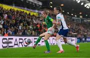 12 July 2024; Denise O'Sullivan of Republic of Ireland and Keira Walsh of England during the 2025 UEFA Women's European Championship qualifying group A match between England and Republic of Ireland at Carrow Road in Norwich, England. Photo by Stephen McCarthy/Sportsfile