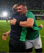 13 July 2024; Peter O’Mahony of Ireland, right, celebrates with IRFU performance director David Humphreys after the second test between South Africa and Ireland at Kings Park in Durban, South Africa. Photo by Brendan Moran/Sportsfile