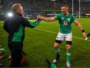 13 July 2024; Peter O’Mahony of Ireland, right, celebrates with IRFU performance director David Humphreys after the second test between South Africa and Ireland at Kings Park in Durban, South Africa. Photo by Brendan Moran/Sportsfile
