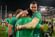 13 July 2024; James Ryan, right, and Bundee Aki of Ireland after the second test between South Africa and Ireland at Kings Park in Durban, South Africa. Photo by Brendan Moran/Sportsfile