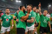13 July 2024; Bundee Aki, left, and Andrew Porter of Ireland after the second test between South Africa and Ireland at Kings Park in Durban, South Africa. Photo by Brendan Moran/Sportsfile