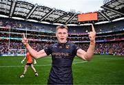 13 July 2024; Rian O'Neill of Armagh celebrates after his side's victory in the GAA Football All-Ireland Senior Championship semi-final match between Armagh and Kerry at Croke Park in Dublin. Photo by Piaras Ó Mídheach/Sportsfile