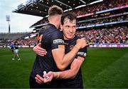 13 July 2024; Armagh players Barry McCambridge, right, and Rian O'Neill celebrates after their side's victory in the GAA Football All-Ireland Senior Championship semi-final match between Armagh and Kerry at Croke Park in Dublin. Photo by Piaras Ó Mídheach/Sportsfile