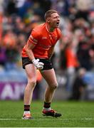 13 July 2024; Armagh goalkeeper Blaine Hughes celebrates at the final whistle after his side's victory in the GAA Football All-Ireland Senior Championship semi-final match between Armagh and Kerry at Croke Park in Dublin. Photo by Seb Daly/Sportsfile