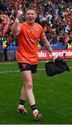 13 July 2024; Armagh goalkeeper Blaine Hughes celebrates after his side's victory in the GAA Football All-Ireland Senior Championship semi-final match between Armagh and Kerry at Croke Park in Dublin. Photo by Seb Daly/Sportsfile