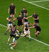 13 July 2024; Cillian Burke of Kerry in action against Rian O'Neill of Armagh during the GAA Football All-Ireland Senior Championship semi-final match between Armagh and Kerry at Croke Park in Dublin. Photo by Daire Brennan/Sportsfile