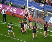13 July 2024; Rian O'Neill of Armagh catches the ball on his goal-line near the end of the GAA Football All-Ireland Senior Championship semi-final match between Armagh and Kerry at Croke Park in Dublin. Photo by Daire Brennan/Sportsfile