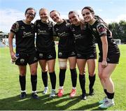 13 July 2024; Treaty United players, from left to right, Katie O'Donovan, Anna Rockett, Delana Friesen, Caleigh Boeckx, and Grace Gleeson after the SSE Airtricity Women's Premier Division match between DLR Waves and Treaty United at UCD Bowl in Belfield, Dublin. Photo by Thomas Flinkow/Sportsfile
