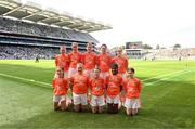 13 July 2024; The Armagh team, back row, left to right, Sophie Boyle, St Oliver Plunkett's NS, Monaghan, Hayley Ryan, Presentation PS, Portarlington, Laois, Ella Kenny, St Sarah's NS, Belmont, Offaly, Sorcha Collins, Carrick PS, Warrenpoint, Down, Jayne Donnelly, St Mary's PS, Edenderry, Offaly, front row, left to right, Sophie Branagan, St Paul's PS, Newry, Down, Anna McAuley, St Kieran's PS, Dunmurry, Antrim, Eva Eastwood, Ballymacrickett PS, Scroggy Road, Armagh, Janelle Mukiza, Gaelscoil Phortlaoise, Cnoc an tSamhraidh, Laois, Clara Cope, St Mary's Aughlisnafin, Castlewellan, Down, ahead of the GAA INTO Cumann na mBunscol Respect Exhibition Go Games at the GAA Football All-Ireland Senior Championship Semi-Final match between Armagh and Kerry at Croke Park in Dublin. Photo by Daire Brennan/Sportsfile