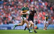 13 July 2024; Joe O'Connor of Kerry in action against Andrew Murnin of Armagh during the GAA Football All-Ireland Senior Championship semi-final match between Armagh and Kerry at Croke Park in Dublin. Photo by Seb Daly/Sportsfile