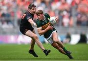 13 July 2024; Gavin White of Kerry in action against Andrew Murnin of Armagh during the GAA Football All-Ireland Senior Championship semi-final match between Armagh and Kerry at Croke Park in Dublin. Photo by Seb Daly/Sportsfile