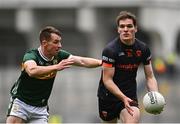 13 July 2024; Jarly Óg Burns of Armagh in action against Barry Dan O'Sullivan of Kerry during the GAA Football All-Ireland Senior Championship semi-final match between Armagh and Kerry at Croke Park in Dublin. Photo by Seb Daly/Sportsfile