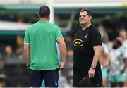 13 July 2024; South Africa head coach Rassie Erasmus, right, and Ireland head coach Andy Farrell  before the second test between South Africa and Ireland at Kings Park in Durban, South Africa. Photo by Brendan Moran/Sportsfile