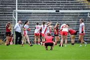 14 July 2024; The Tyrone players celebrate after the final whistle after the TG4 All-Ireland Intermediate Championship semi-final match between Down and Tyrone at St Tiernach's Park in Clones, Monaghan. Photo by Oliver McVeigh/Sportsfile