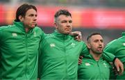 13 July 2024; Ireland players, from left, Ryan Baird, Peter O’Mahony and Caolin Blade before the second test between South Africa and Ireland at Kings Park in Durban, South Africa. Photo by Brendan Moran/Sportsfile
