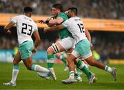 13 July 2024; Joe McCarthy of Ireland is tackled by Damian de Allende of South Africa during the second test between South Africa and Ireland at Kings Park in Durban, South Africa. Photo by Brendan Moran/Sportsfile