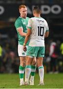 13 July 2024; Ciarán Frawley of Ireland shakes hands with Handré Pollard of South Africa after the second test between South Africa and Ireland at Kings Park in Durban, South Africa. Photo by Brendan Moran/Sportsfile
