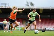 14 July 2024; Eva Mangan and Jessie Stapleton, left, during a Republic of Ireland women's training session at Turners Cross in Cork Photo by Stephen McCarthy/Sportsfile