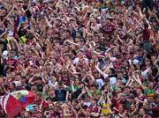 14 July 2024; Galway supporters, and a few Donegal, on Hill 16 near the end of the GAA Football All-Ireland Senior Championship semi-final match between Donegal and Galway at Croke Park in Dublin. Photo by Ray McManus/Sportsfile