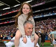 14 July 2024; Galway manager Padraic Joyce with his daughter Jodie after the GAA Football All-Ireland Senior Championship semi-final match between Donegal and Galway at Croke Park in Dublin. Photo by Ray McManus/Sportsfile