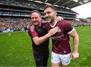 14 July 2024; Damien Comer of Galway and selector John Concannon celebrate after the GAA Football All-Ireland Senior Championship semi-final match between Donegal and Galway at Croke Park in Dublin. Photo by David Fitzgerald/Sportsfile