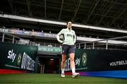 15 July 2024; Niamh Fahey before a Republic of Ireland women's training session at Páirc Uí Chaoimh in Cork. Photo by Stephen McCarthy/Sportsfile