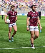 14 July 2024; Galway players Damien Comer, right, and Shane Walsh before the GAA Football All-Ireland Senior Championship semi-final match between Donegal and Galway at Croke Park in Dublin. Photo by Piaras Ó Mídheach/Sportsfile