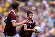 14 July 2024; Eanna Glynn, Milltown NS, Tuam, Galway, representing Galway during the GAA INTO Cumann na mBunscol Respect Exhibition Go Games at the GAA Football All-Ireland Senior Championship semi-final match between Donegal and Galway at Croke Park in Dublin. Photo by Piaras Ó Mídheach/Sportsfile