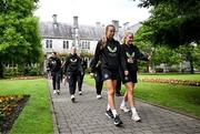 16 July 2024; Eva Mangan, left, and Jessie Stapleton of Republic of Ireland during a pre-match team walk in the grounds of UCC before the 2025 UEFA Women's European Championship qualifying group A match between Republic of Ireland and France at Páirc Uí Chaoimh in Cork. Photo by Stephen McCarthy/Sportsfile