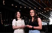 16 July 2024; Down’s Niamh King is presented with The Croke Park Hotel/LGFA Player of the Month award for June 2024 by The Croke Park Hotel assistant director of sales Ina Lazar at The Croke Park Hotel on Jones' Road in Dublin. Niamh starred for Down during their journey to the 2024 TG4 All-Ireland Intermediate Championship semi-finals, scoring 1-5 against Cavan and 0-2 in the victory over Westmeath in the group stages, before adding 0-4 in the quarter-final victory over Monaghan. Photo by Harry Murphy/Sportsfile