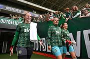 16 July 2024; Republic of Ireland goalkeepers, from left, Courtney Brosnan, Grace Moloney and Sophie Whitehouse before the 2025 UEFA Women's European Championship qualifying group A match between Republic of Ireland and France at Páirc Uí Chaoimh in Cork. Photo by Stephen McCarthy/Sportsfile