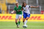 16 July 2024; Selma Bacha of France is tackled by Aoife Mannion of Republic of Ireland during the 2025 UEFA Women's European Championship qualifying group A match between Republic of Ireland and France at Páirc Uí Chaoimh in Cork. Photo by Stephen McCarthy/Sportsfile
