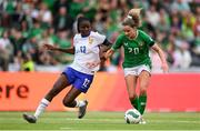 16 July 2024; Leanne Kiernan of Republic of Ireland in action against Thiniba Samoura of France during the 2025 UEFA Women's European Championship qualifying group A match between Republic of Ireland and France at Páirc Uí Chaoimh in Cork. Photo by Stephen McCarthy/Sportsfile