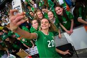 16 July 2024; Leanne Kiernan of Republic of Ireland takes a selfie with supporters after the 2025 UEFA Women's European Championship qualifying group A match between Republic of Ireland and France at Páirc Uí Chaoimh in Cork. Photo by David Fitzgerald/Sportsfile