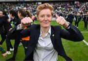 16 July 2024; Republic of Ireland head coach Eileen Gleeson celebrates after the 2025 UEFA Women's European Championship qualifying group A match between Republic of Ireland and France at Páirc Uí Chaoimh in Cork. Photo by Stephen McCarthy/Sportsfile