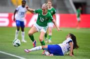 16 July 2024; Denise O'Sullivan of Republic of Ireland is tackled by Selma Bacha of France during the 2025 UEFA Women's European Championship qualifying group A match between Republic of Ireland and France at Páirc Uí Chaoimh in Cork. Photo by David Fitzgerald/Sportsfile