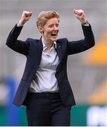 16 July 2024; Republic of Ireland head coach Eileen Gleeson celebrates at the final whistle of the 2025 UEFA Women's European Championship qualifying group A match between Republic of Ireland and France at Páirc Uí Chaoimh in Cork. Photo by Stephen McCarthy/Sportsfile