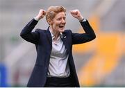 16 July 2024; Republic of Ireland head coach Eileen Gleeson celebrates at the final whistle of the 2025 UEFA Women's European Championship qualifying group A match between Republic of Ireland and France at Páirc Uí Chaoimh in Cork. Photo by Stephen McCarthy/Sportsfile