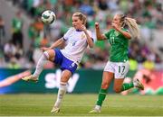 16 July 2024; Amandine Henry of France in action against Lily Agg of Republic of Ireland during the 2025 UEFA Women's European Championship qualifying group A match between Republic of Ireland and France at Páirc Uí Chaoimh in Cork. Photo by Stephen McCarthy/Sportsfile