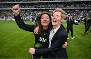 16 July 2024; Republic of Ireland head coach Eileen Gleeson, right, celebrates with equipment officer Aisling O'Neill after the 2025 UEFA Women's European Championship qualifying group A match between Republic of Ireland and France at Páirc Uí Chaoimh in Cork. Photo by Stephen McCarthy/Sportsfile