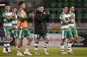 16 July 2024; Jack Byrne of Shamrock Rovers, centre, and teammates after their side's victory in the UEFA Champions League first qualifying round second leg match between Shamrock Rovers and Vikingur Reykjavik at Tallaght Stadium in Dublin. Photo by Harry Murphy/Sportsfile
