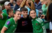 16 July 2024; Abbie Larkin of Republic of Ireland with supporters after the 2025 UEFA Women's European Championship qualifying group A match between Republic of Ireland and France at Páirc Uí Chaoimh in Cork. Photo by Stephen McCarthy/Sportsfile