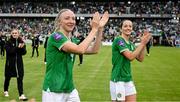16 July 2024; Louise Quinn and Anna Patten, right, of Republic of Ireland after the 2025 UEFA Women's European Championship qualifying group A match between Republic of Ireland and France at Páirc Uí Chaoimh in Cork. Photo by Stephen McCarthy/Sportsfile